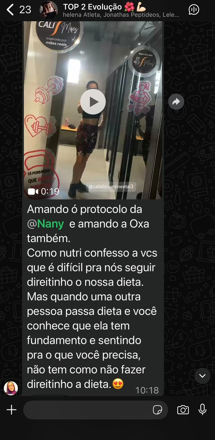 Depoimento sobre dieta e acompanhamento